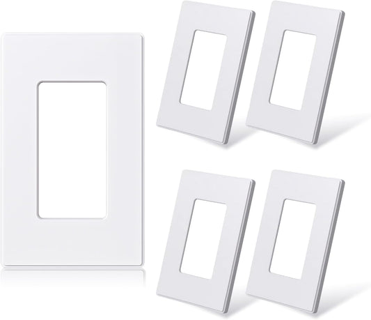ELEGRP Matte White 1-Gang Screwless Decorative Wall Plates, Standard Size Unbreakable Thermoplastic Faceplate Cover for Decorator Receptacle Outlet Switch, UL Listed (5 Pack)