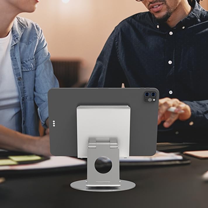 KABCON Swivel Tablet Stand, Aluminum Portable 360°Rotating Holder for Desk,Business,Kitchen,Desktop,Table Stand for iPad Pro 9.7,10.5,12.9/Air Mini,Tab,Fire,Nexus,E-Reader-Silver