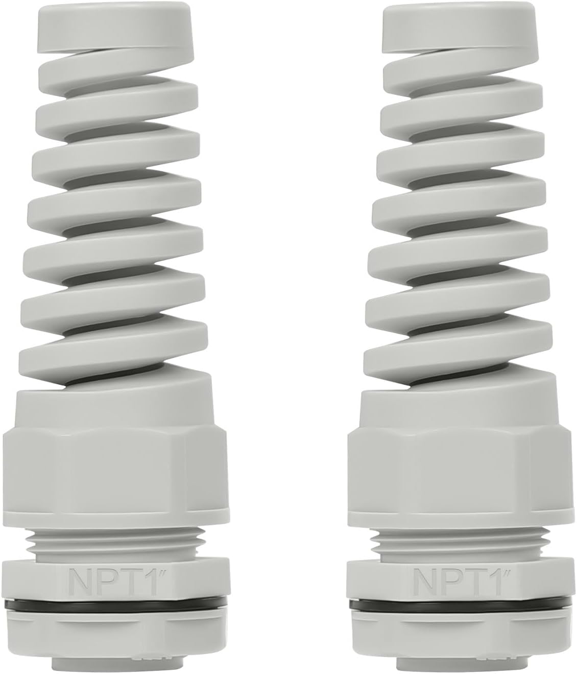 LeMotech 2Pcs NPT 1" IP68 Waterproof Cable Gland Flex Spiral Strain Relief Grey Nylon Joint with Gaskets for 18-25mm Wire Thread