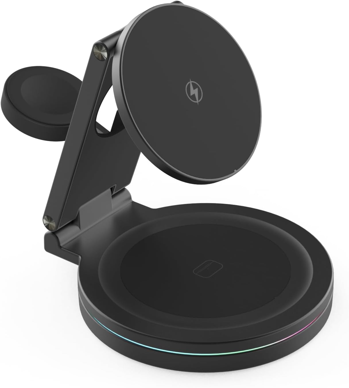 Foldable 360º Rotatable Zinc Alloy 3-in-1 Magnetic Wireless Charger, Charging Station, Charging Stand,15W for iPhone 12-16,5W for Apple Watches,AirPods(Adapter Included) (Black)