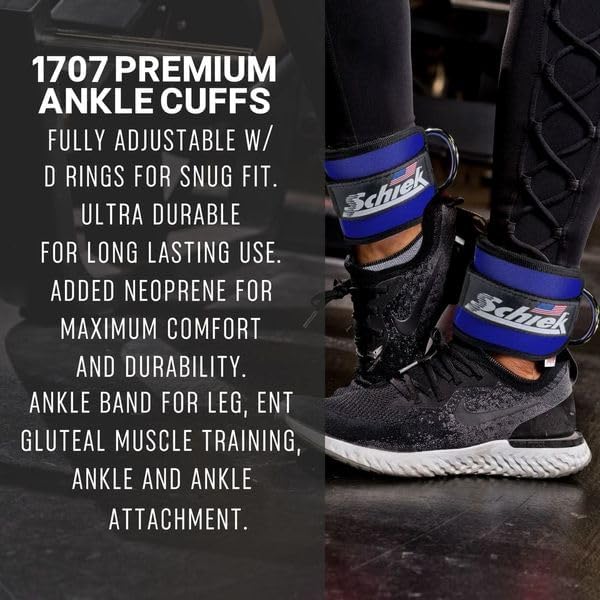 Schiek Sports 1707 Ankle Cuffs - Ideal for Glute Kickbacks and Cable Machine Workouts - Durable and Built To Last