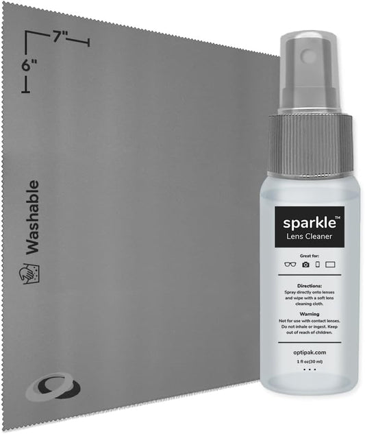 Sparkle Anti-Reflective Lens Cleaner Spray kit | (1) 1oz Glasses Cleaner Spray + (1) Microfiber Cloth for Eyeglasses, Sunglasses, Lenses, Screens and Camera Cleaning Kit (2 Piece Set)