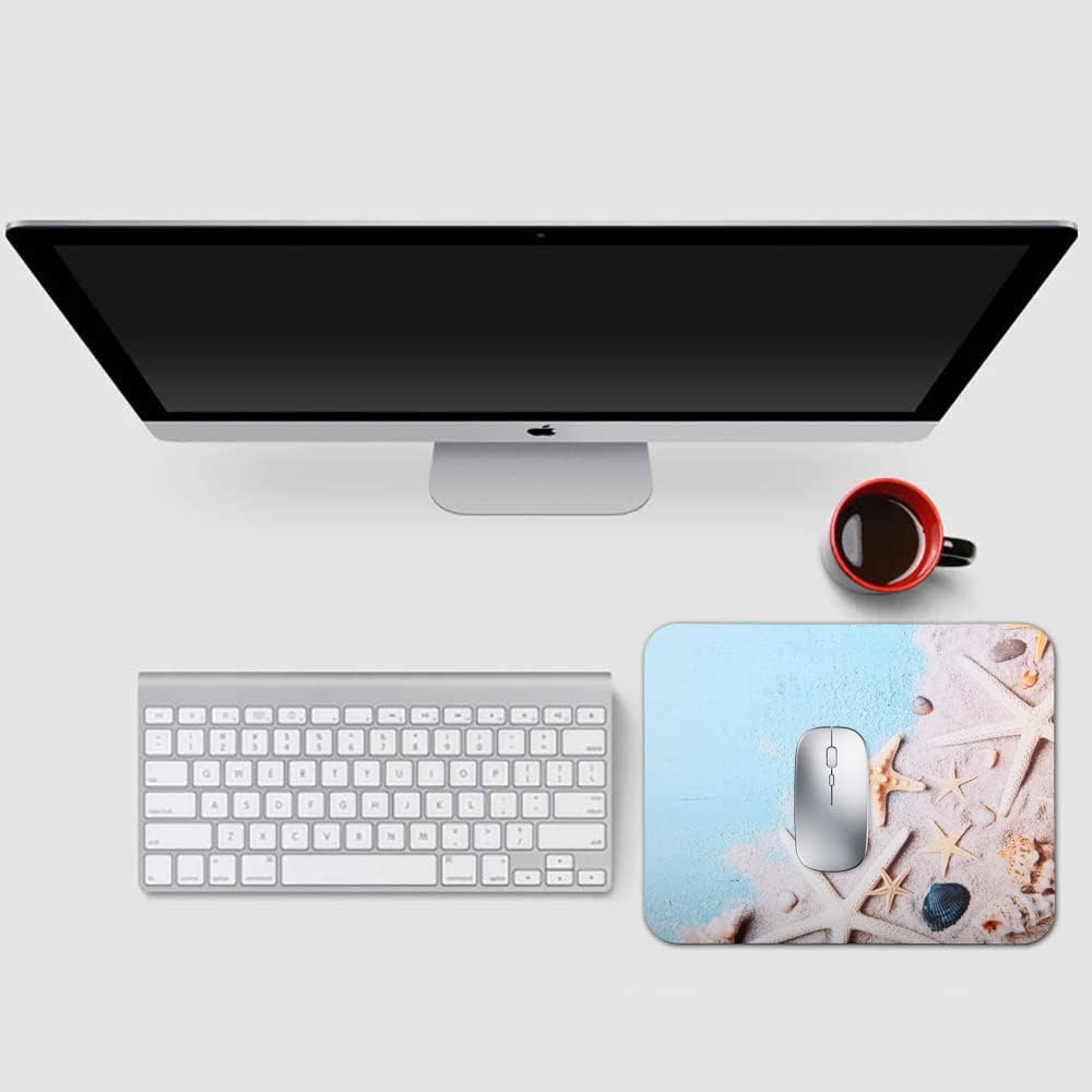 Mouse Pad, Gaming Mouse Pad, Non-Slip Rubber Base Mouse Mat with Designs for Laptop, Computer & Office, 9.5 x 7.9 x 0.12 inches (Starfish on Beach)