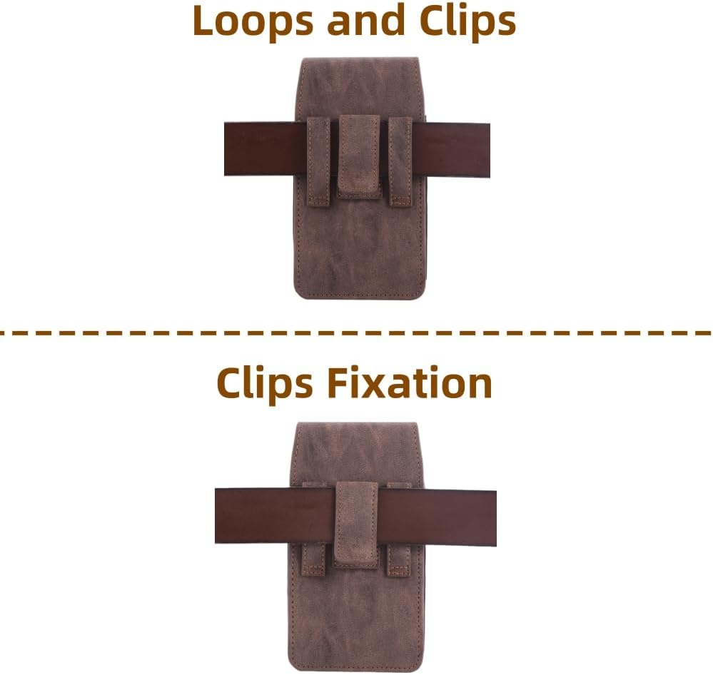 Universal Phone Holster Phone Pouch Case Belt Clip Belt Loops Card Slot Faux Leather for Man iPhone 17/16/15pro max,16/15Plus,Samsung S25 24 S23 S22 Ultra (Brown&Yellow, XL(6.6"x3.4"x0.8"))