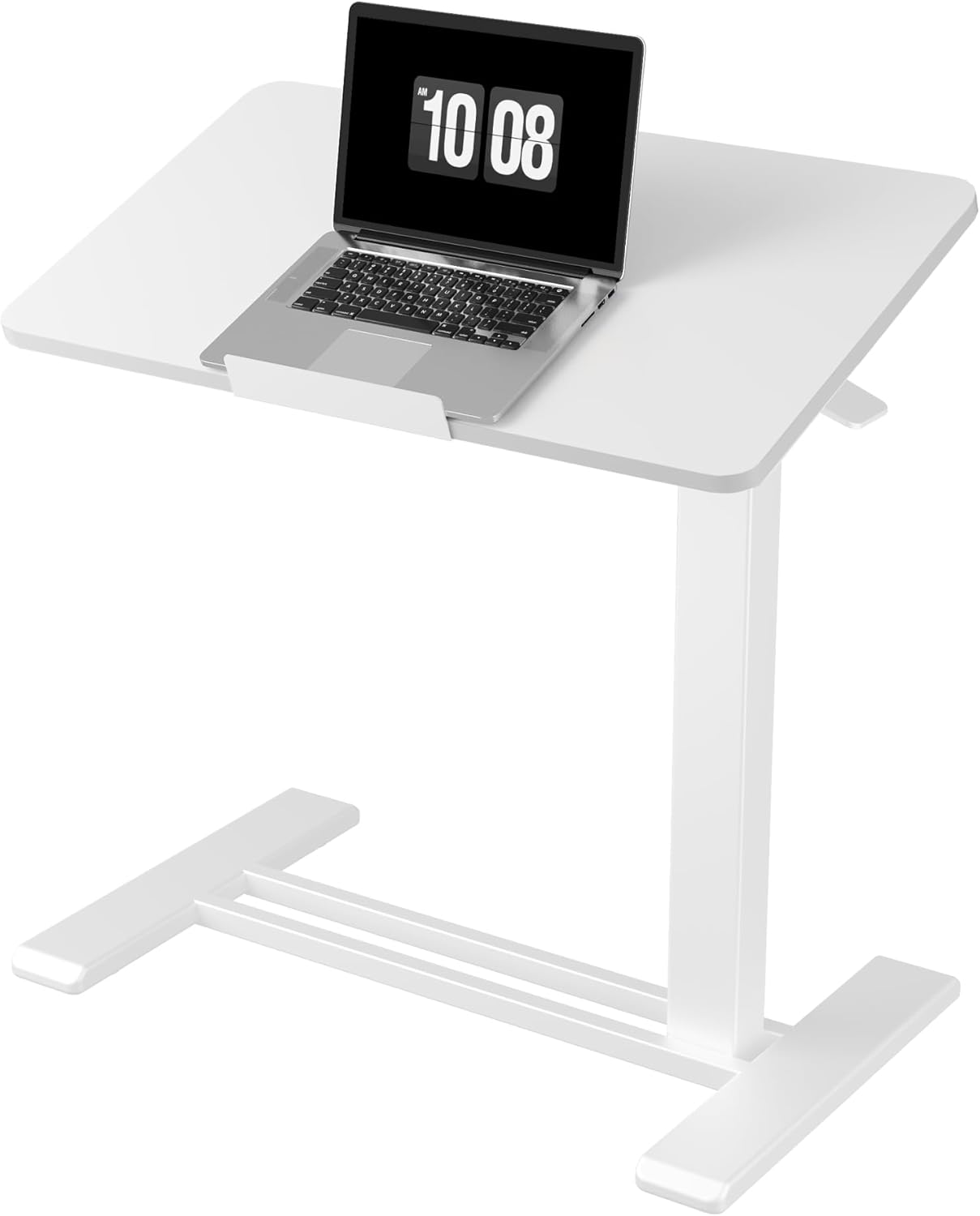 FLEXISPOT H7 PRO Mobile Standing Desk Adjustable Overbed Table Pneumatic with Wheels 90°Tiltable Portable Laptop Desk Rolling Computer Cart Foldable Bedside Table(27.6" W x 15.7" D, White)