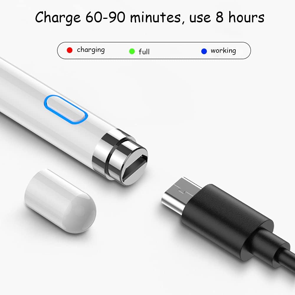 DOGAIN Active Digital Stylus Pen for Touchscreen, Stylus Pencil for Apple iPad mini/Pro/Air, Samsung, iPhone, Android and Most Phone & Tablet, 1.5mm Fine Point Rechargeable Pens - White