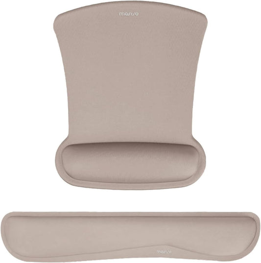 MOSISO Wrist Rest Support for Mouse Pad & Keyboard Set, Ergonomic Mousepad Non-Slip Base Home/Office Pain Relief & Easy Typing Cushion with Neoprene Cloth & Raised Memory Foam, Taupe Brown