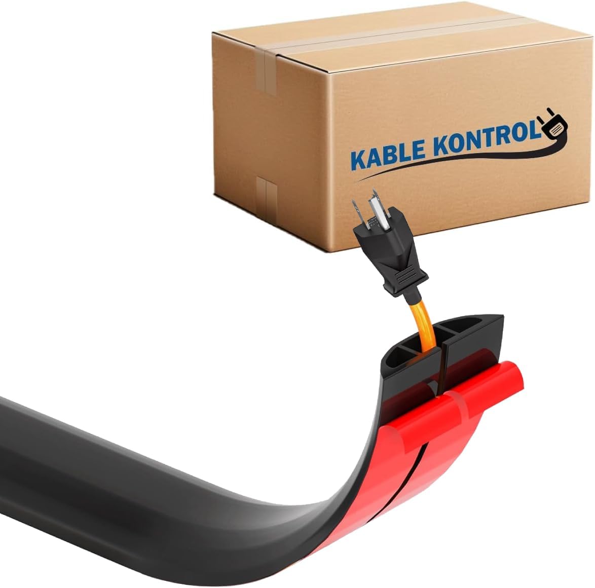 Kable Kontrol Silicone Floor Cord Cover - 5 Ft Flexible Cord Protector, Self Adhesive, for Concealing Extension Cable, Protecting Wires, Prevents Trips – 2.5in W X 0.5in H - 35 Pcs - Black