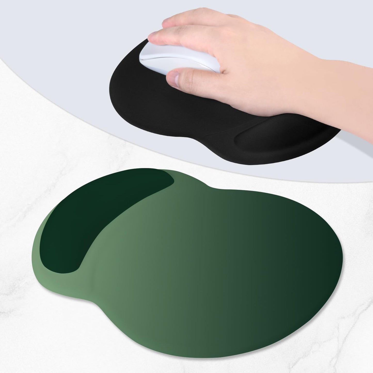 ITNRSIIET Ergonomic Mouse Pad with Comfort Gel Wrist Rest, Non-Slip PU Base, Smooth Textured Surface, Reduces Hand Fatigue & Wrist Pain, 8.7 x 7.2 Inch for Office Gaming Home, Deep Green Gradient