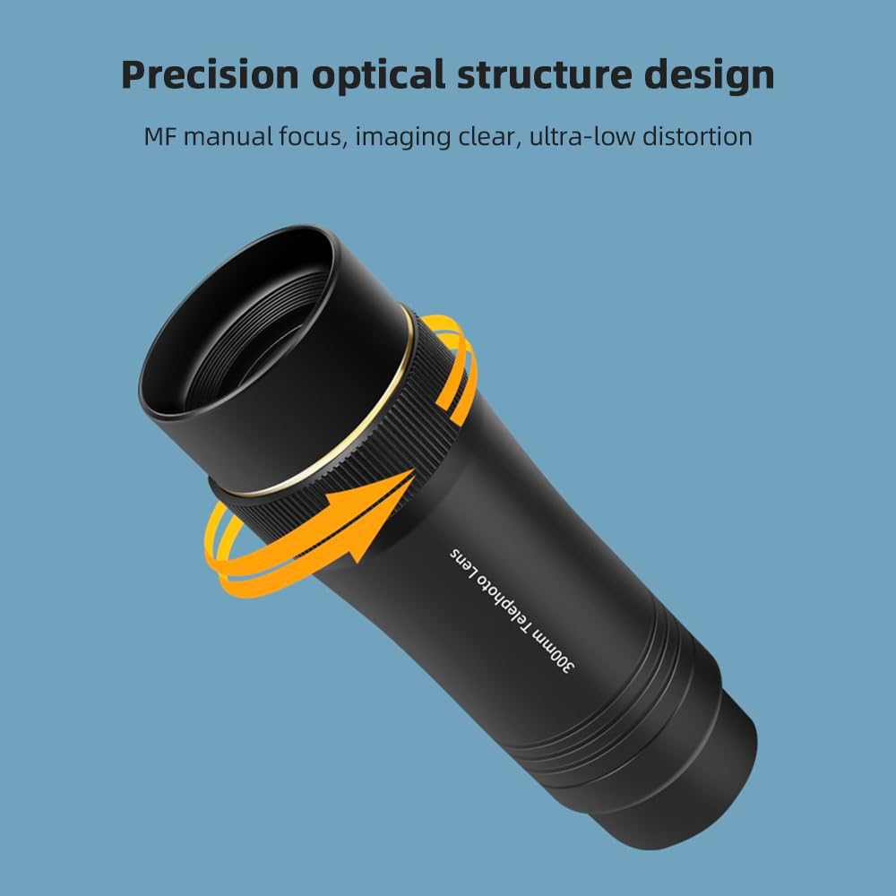 Andoer 300MM Phone Telephoto Lens for Smarphone Zoom Lens 10X with Universal Lens Clip Cleaning Cloth Storage Bag for Hiking Camping Wildlife Observation Moon Sports Game Concert Watching