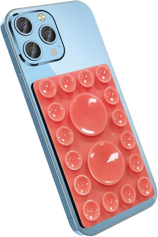 Silicone Suction Phone Holder Mount, Adhesive Accessory for iPhone and Android, Hands-Free Mirror Shower Mount for TikTok Videos and Selfies (Red, Single Sided)