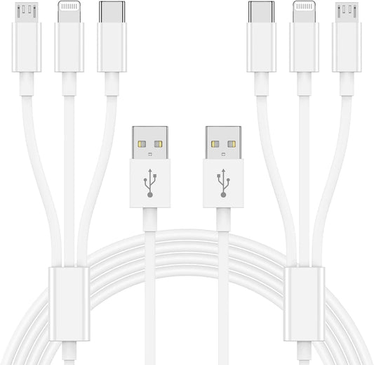 Multi Charger Cable 6Ft 2Pack, 3 in 1 Charging Cord, Universal Phone Charger, Multiple Charger Wire USB-A to Lightning/USB-Type C/Micro USB Connectors for Cellphone, Tablets and More (Charging Only)