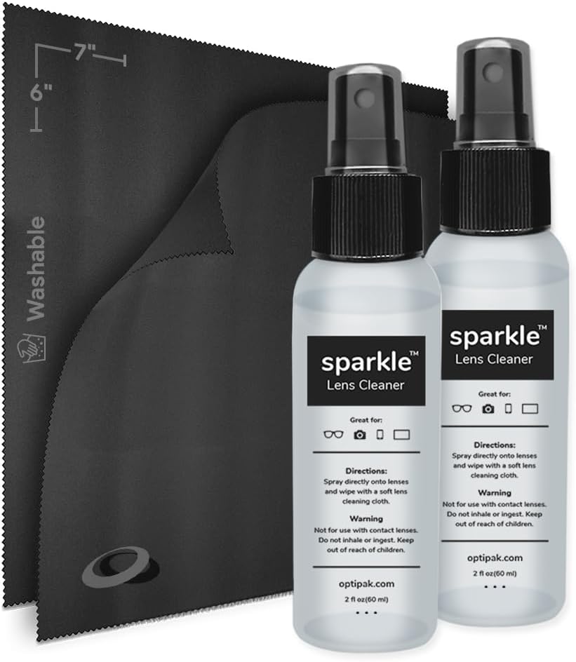 Sparkle Anti-Reflective Lens Cleaner Spray kit | (2) 2oz Glasses Cleaner Spray + (2) Microfiber Cloth for Eyeglasses, Sunglasses, Lenses, Screens and Camera Cleaning Kit (4 Piece Set)