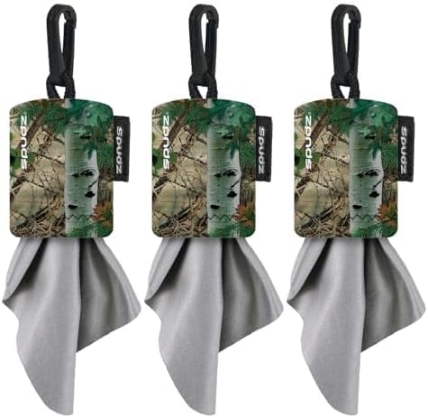 SPUDZ Classic Microfiber Lens Cleaner – Clip-On Pouch, Washable – for Binoculars, Scopes, Glasses, Screens | Alpine Mountain Camo, 6 x 6 Inch (3-Pack)