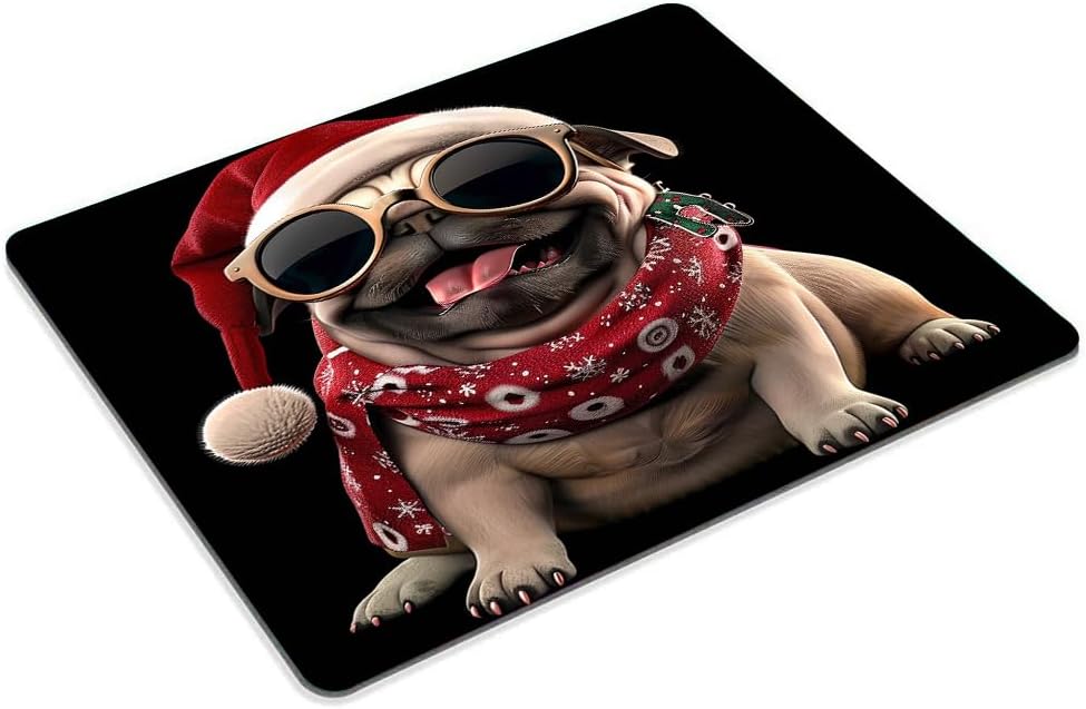 Square Mouse Pad 3D Dog-Santa Hat-1,Gaming Mouse Pads for Desk,Soft Computer Waterproof Non-Slip Mouse Mat
