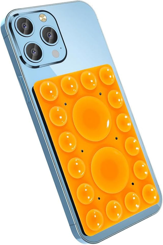 Silicone Suction Phone Holder, Adhesive Phone Accessory for iPhone & Android, Hands-Free Mirror Shower Holder, TikTok Videos & Selfies (Orange, Single Sided)