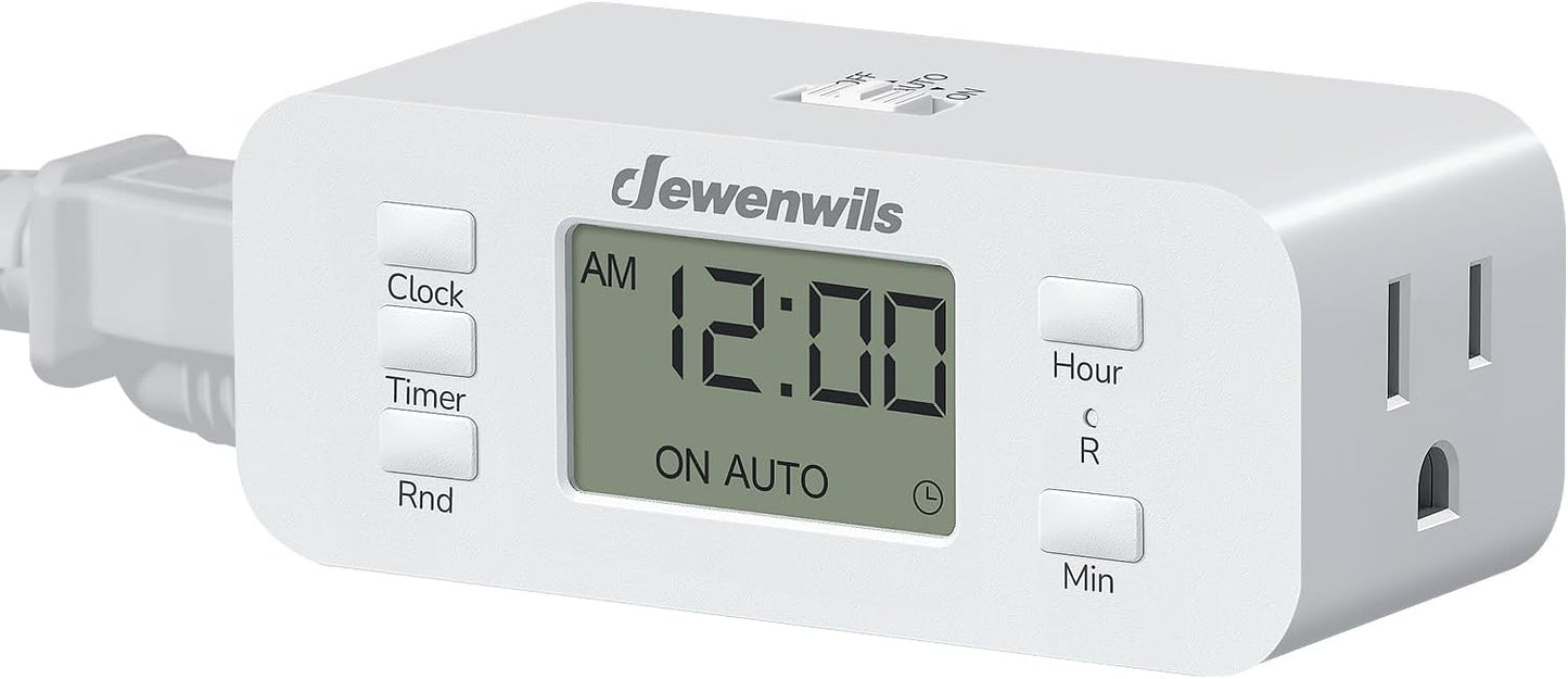 DEWENWILS 24 Hour Programmable Digital Timer Outlet, Timers for Electrical Outlets, Indoor Light Timers for Lamp Fan Aquarium, 2 Grounded Outlet, 125V/15A Resistive/1000W Tungsten, 3 Prong, 1 Pack
