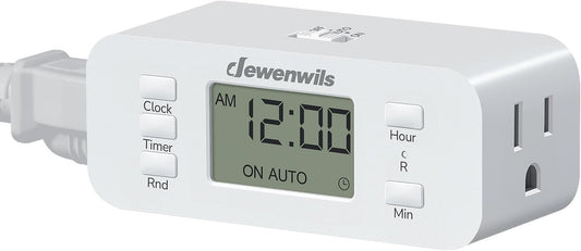 DEWENWILS 24 Hour Programmable Digital Timer Outlet, Timers for Electrical Outlets, Indoor Light Timers for Lamp Fan Aquarium, 2 Grounded Outlet, 125V/15A Resistive/1000W Tungsten, 3 Prong, 1 Pack