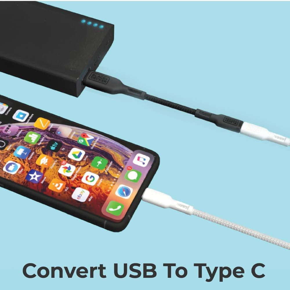 BLACK+DECKER USB C to USB Adapter [2 Pack], Type C Female to USBA Male OTG Cable USBA to USBC Adapter Apple Compatible with MacBook Pro/Air, iPhone 16/15 Series, Samsung Galaxy S24/S23/S22, Black