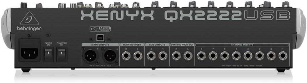 Behringer Xenyx QX2222USB Premium 22-Input 2/2-Bus Mixer with Xenyx Mic Preamps and Compressors, KLARK TEKNIK Multi-FX Processor, Wireless Option