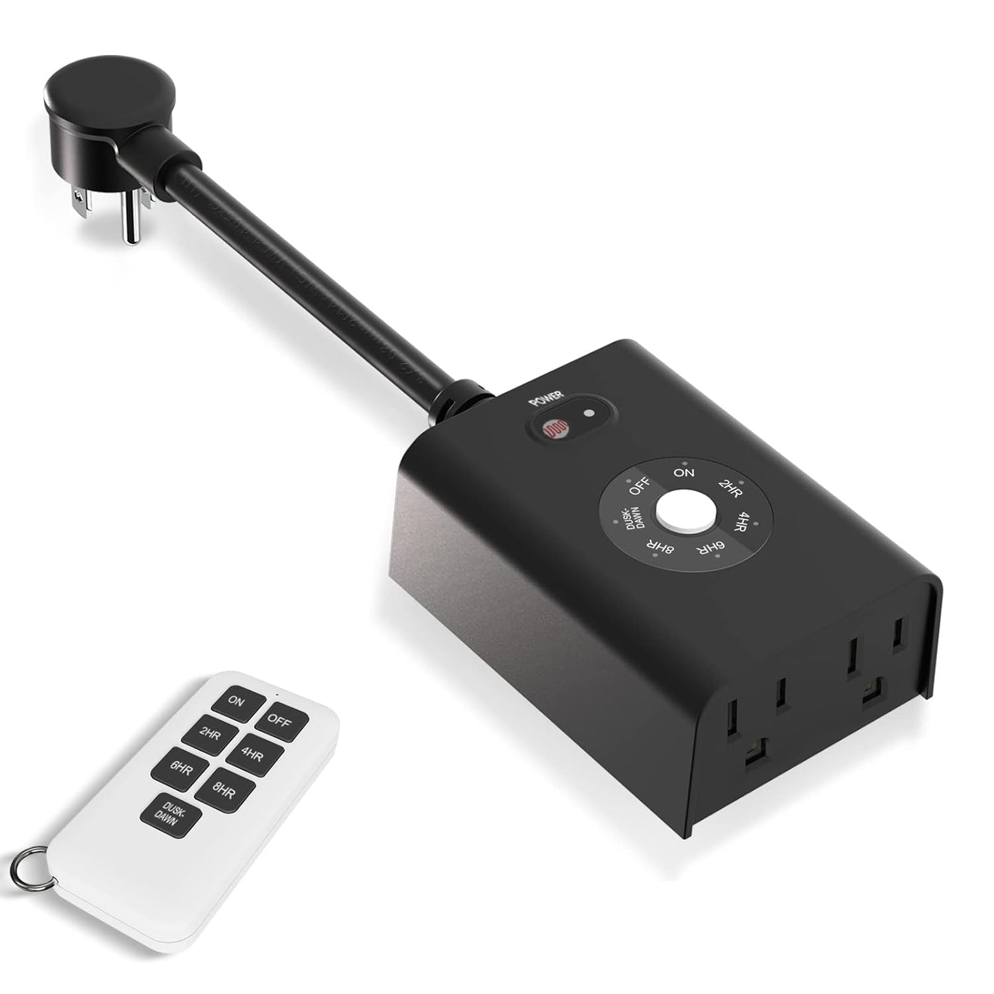 Minoston Outdoor Timer Outlet Waterproof with Remote, 2 Outlets Dusk to Dawn Plug, Light Sensor Countdown Timer 2 4 6 8 Hours 100Ft Remote Control Home Garden(MP42T)