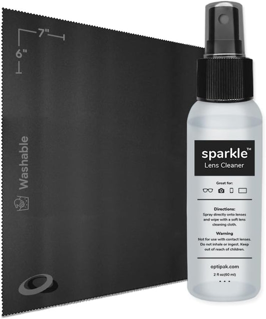 Sparkle Anti-Reflective Lens Cleaner Spray kit | (1) 2oz Glasses Cleaner Spray + (1) Microfiber Cloth for Eyeglasses, Sunglasses, Lenses, Screens and Camera Cleaning Kit (2 Piece Set)