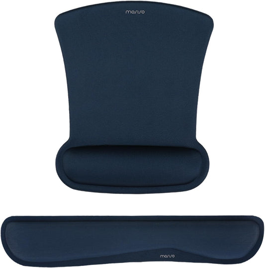 MOSISO Wrist Rest Support for Mouse Pad & Keyboard Set, Ergonomic Mousepad Non-Slip Base Home/Office Pain Relief & Easy Typing Cushion with Neoprene Cloth & Raised Memory Foam, Haze Blue