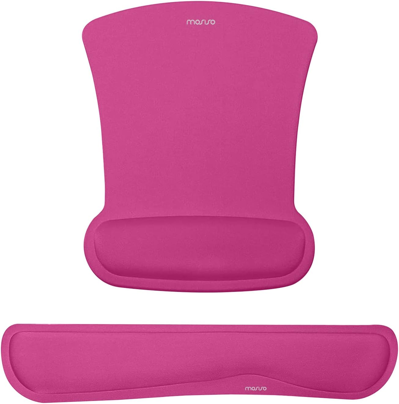 MOSISO Wrist Rest Support for Mouse Pad & Keyboard Set, Ergonomic Mousepad Non-Slip Base Home/Office Pain Relief & Easy Typing Cushion with Neoprene Cloth & Raised Memory Foam, Rose Red