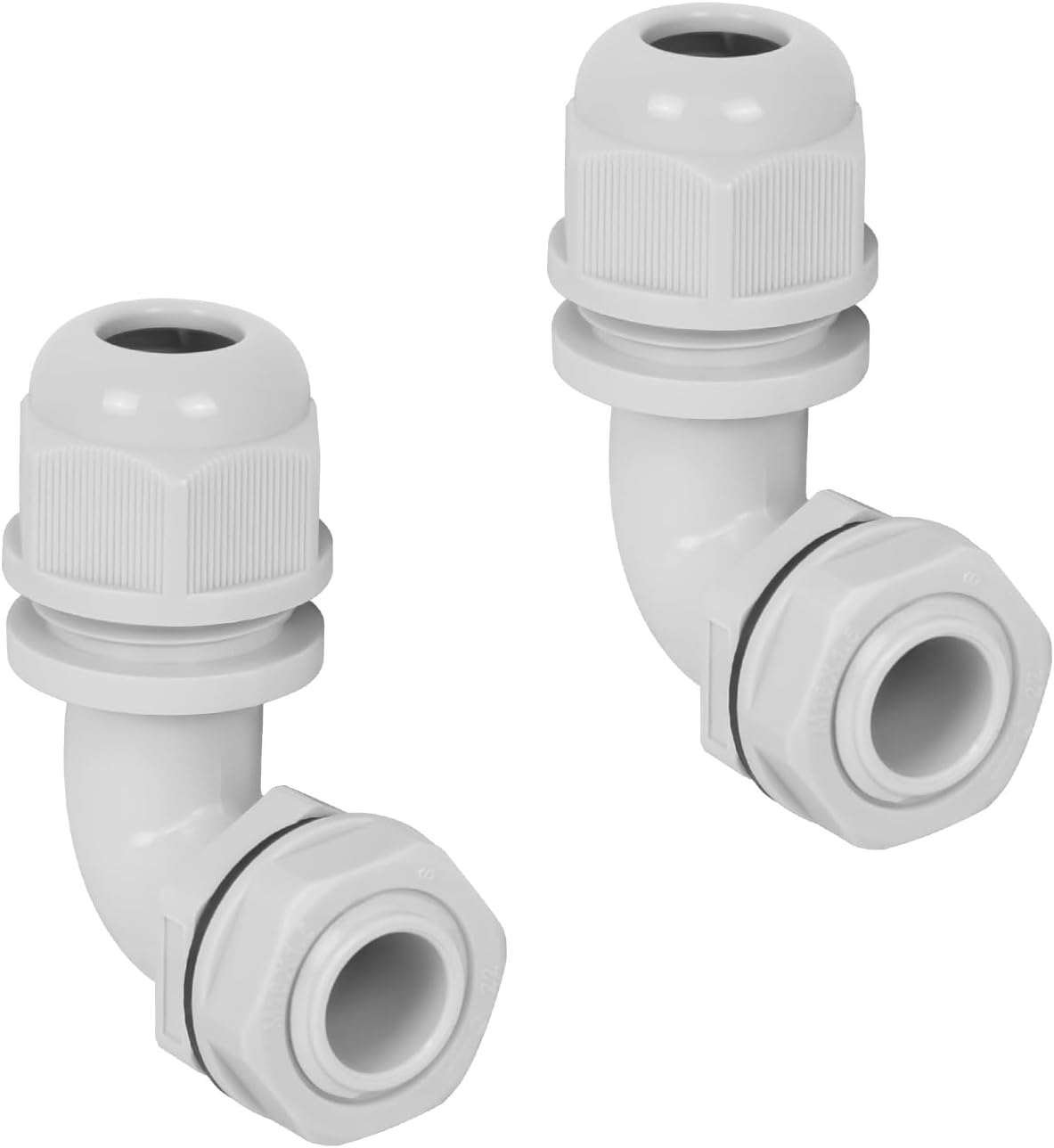 LeMotech M16 Cable Gland, 90 Degree Adjustable 6-10mm Strain Relief, Cord Connectors Nylon Joints with Gaskets, 2 Pcs, Grey