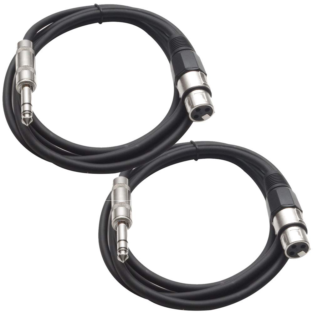 Seismic Audio - SATRXL-F6-2 Pack of 6 Foot 1/4 Inch TRS to XLR Female Patch Cables - Balanced - 6 Foot Patch Cord - Black and Black