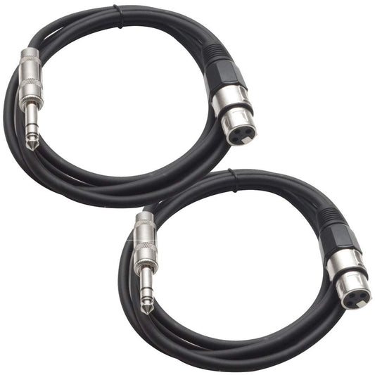 Seismic Audio - SATRXL-F6-2 Pack of 6 Foot 1/4 Inch TRS to XLR Female Patch Cables - Balanced - 6 Foot Patch Cord - Black and Black
