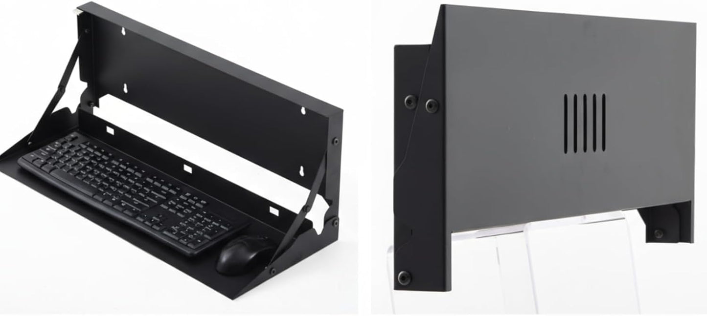 2 Pcs 24 Inch Keyboard Wall Mount Foldable Fits Standard Computer Keyboard Mouse Stand Tray Organizer for Small Offices Apartments, Easy Installation with 4 Screws (Black)