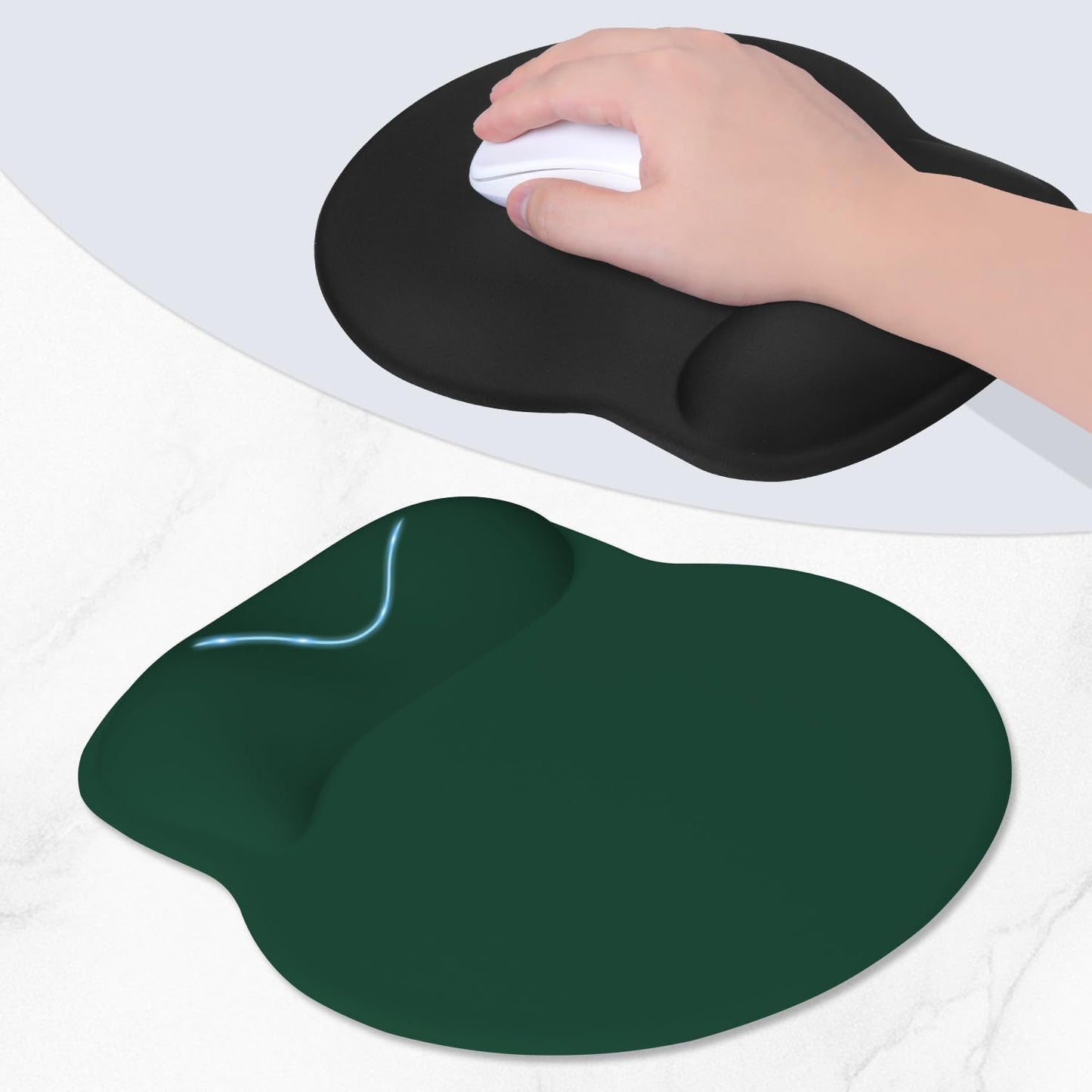 ITNRSIIET Ergonomic Mouse Pad with Wider Memory Foam Wrist Rest +17% - Curved Cushion Reduces Pressure 20%, Pain Relief, Non-Slip, Smooth, Cute Colors, 9.85 x 9 in, Deep Green