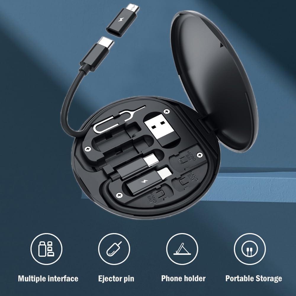 USB C Adapter OTG Cable Kit, Multi Charging Cable Case Convertor USB C to iOS Device/Type C/Micro/USB A Adapter, Data Transfer Contains Card Slot for Traveling, Use as Phone Holder (Black)