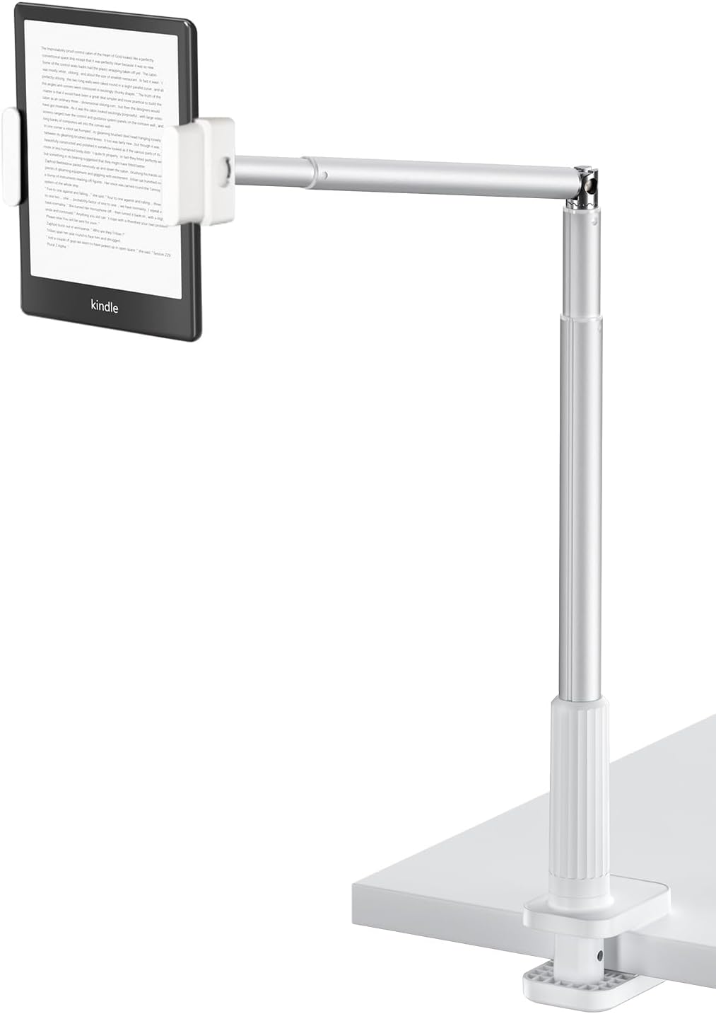 Phone Holder for Bed, 360° Rotation Cell Phone Stand, Flexible Long Arm Headboard Bedside Clip, Multi-Functional Overhead Phone Mount for 3.5-11" Phones, Tablets, Kindle, White