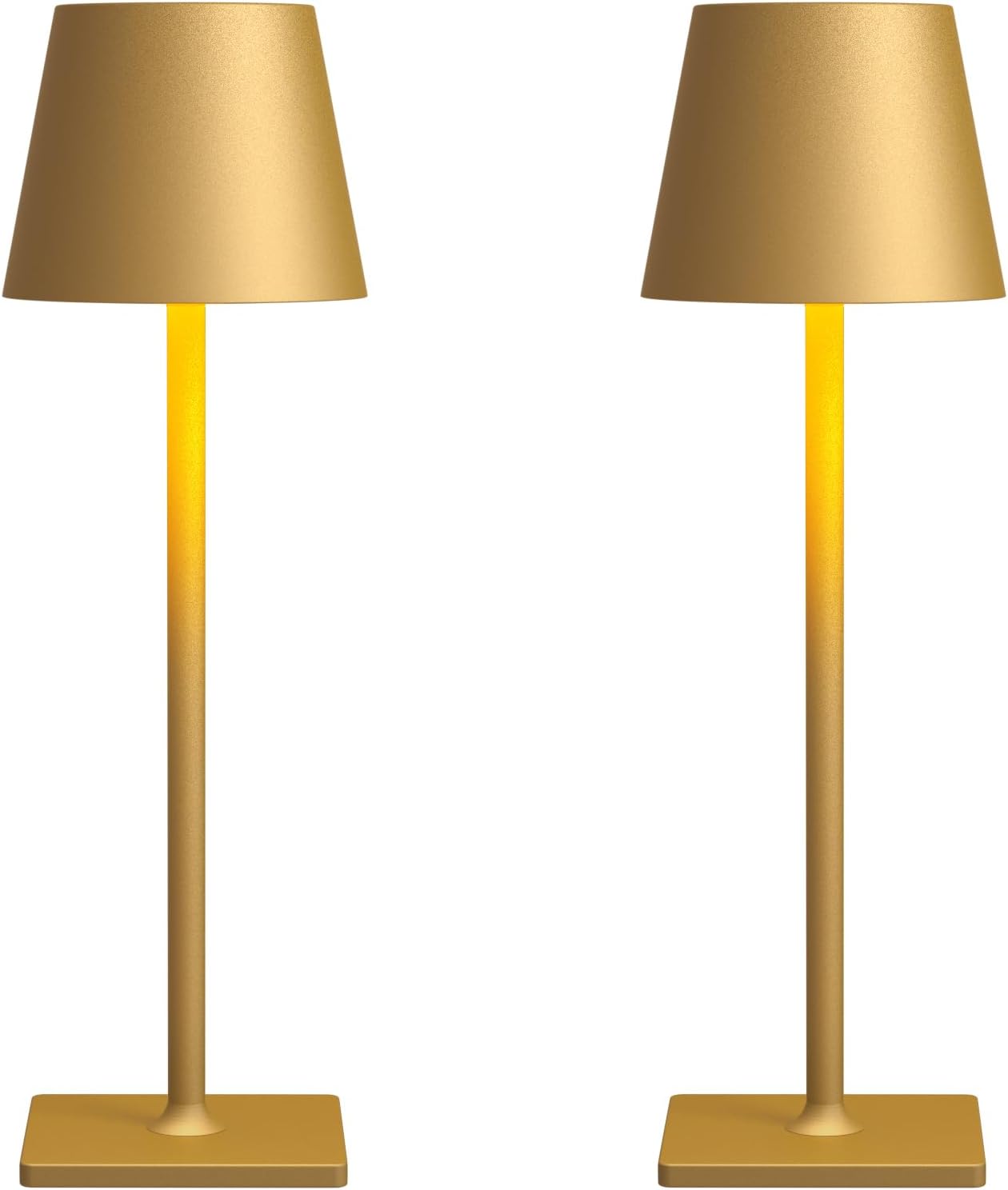 2 Pack Rechargeable Table Lamps, Gold Cordless Lamps - Battery Operated Touch Lamp, Outdoor Table Lights, Waterproof, Wireless, Portable Desk Lamp for Restaurant, Bedroom, Patio(Gold)