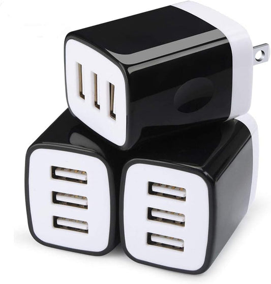Wall Charger Adapter,USB Cubes,Sicodo 3Pack Universal Travel 3.1A 3 Muti Port Plug Charging Block Compatible with iPhone 16,15,14,13,12,SE 2020,11,X,Plus,Samsung GalaxyS24,S23,S22,S21,S20Ultra,Plus,LG