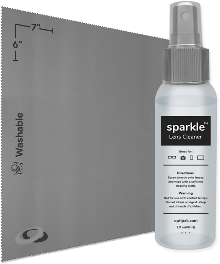 Sparkle Anti-Reflective Lens Cleaner Spray kit | (1) 2oz Glasses Cleaner Spray + (1) Microfiber Cloth for Eyeglasses, Sunglasses, Lenses, Screens and Camera Cleaning Kit (2 Piece Set)