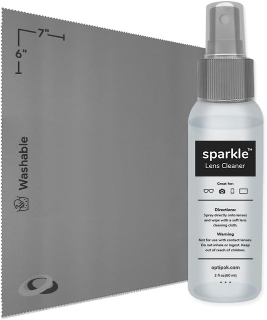 Sparkle Anti-Reflective Lens Cleaner Spray kit | (1) 2oz Glasses Cleaner Spray + (1) Microfiber Cloth for Eyeglasses, Sunglasses, Lenses, Screens and Camera Cleaning Kit (2 Piece Set)