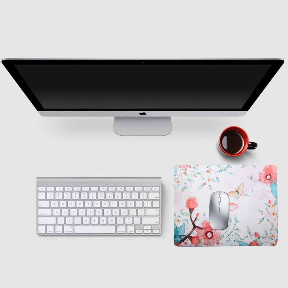 Mouse Pad, Gaming Mouse Pad, Non-Slip Rubber Base Mouse Mat with Designs for Laptop, Computer & Office, 9.5 x 7.9 x 0.12 inches (Butterflies and Flowers)