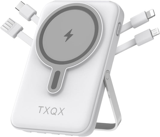 Wireless Portable Charger 10000mAh,Magnetic Power Bank with Built-in Cables LED Display,22.5W PD Fast Charging for Magsafe Battery Pack Compatible with iPhone16/15/14/13/12/Pro/Pro Max (White)