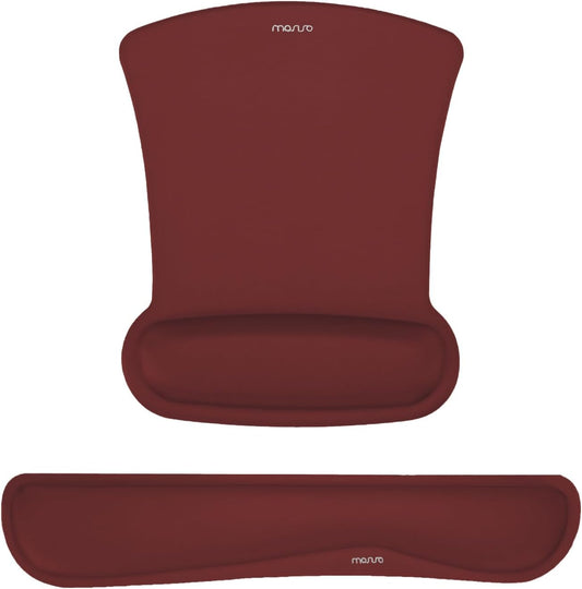 MOSISO Wrist Rest Support for Mouse Pad & Keyboard Set, Ergonomic Mousepad Non-Slip Base Home/Office Pain Relief & Easy Typing Cushion with Neoprene Cloth & Raised Memory Foam, Wine Red