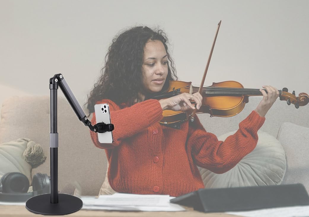 Heavy Duty Overhead Phone Stand for Desk Video Recording for iPhone Holder, with Extension Arm, 360° Swivel, for Filming, Meeting, Cooking, Painting and Crafting