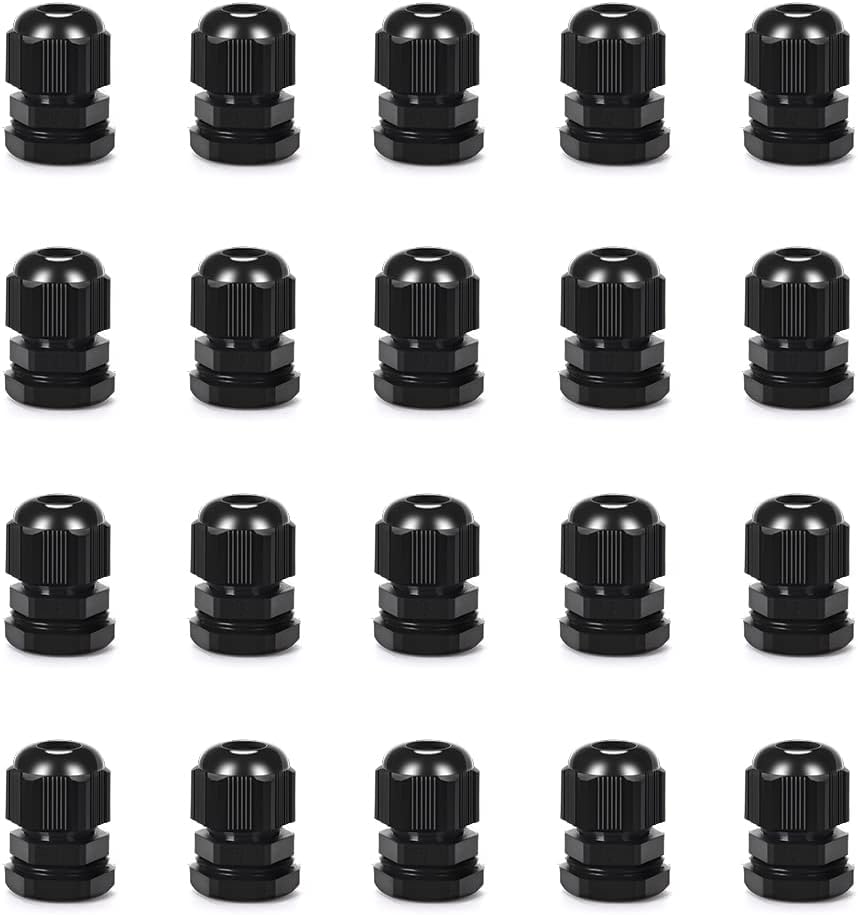 Cable Gland 20 Pack Plastic Waterproof Adjustable Connector 5-10mm PG11 Strain Relief Cord Connectors Joints Nylon with Gaskets