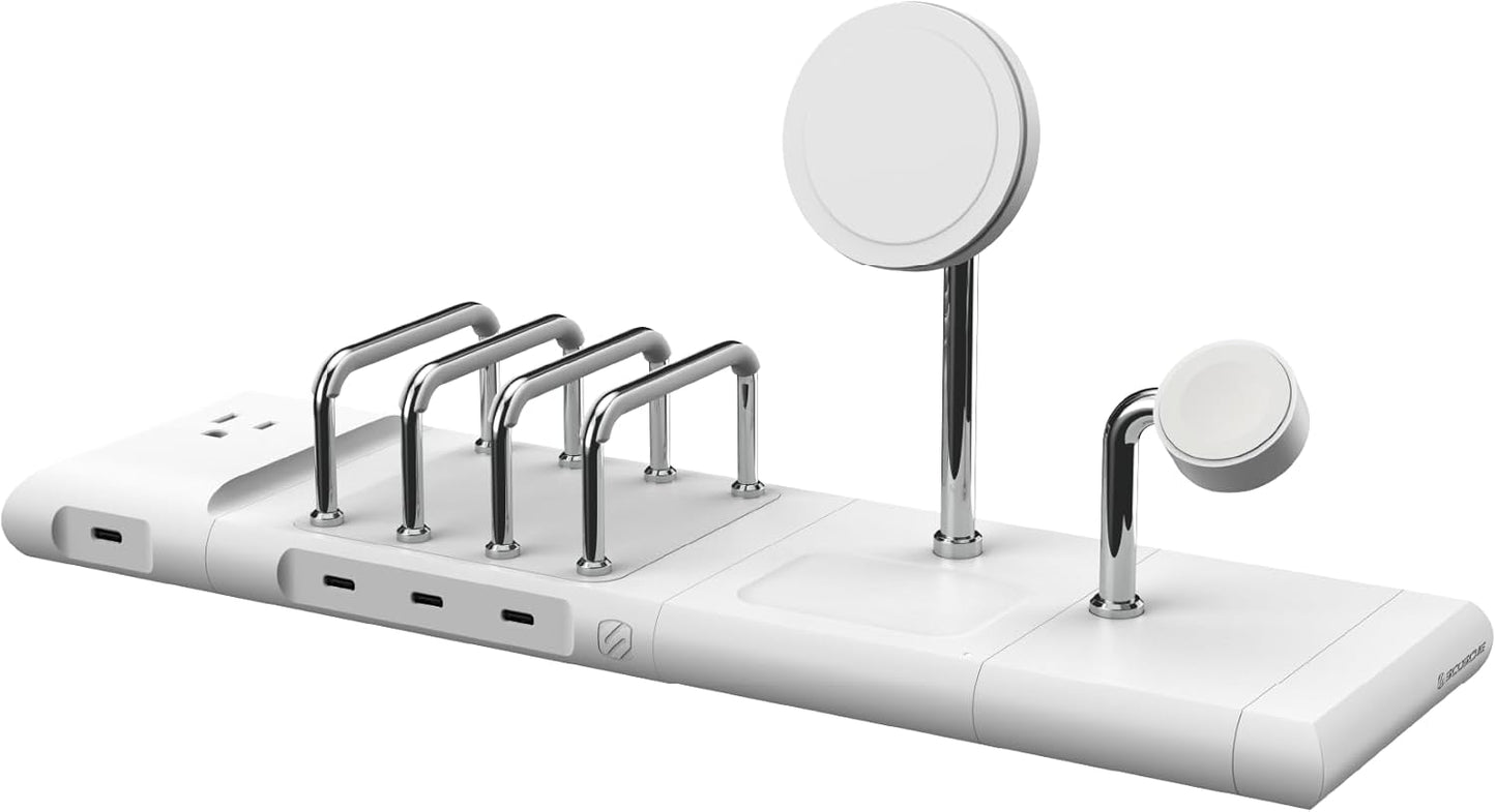 Scosche BaseLynx 2.0 Pro Modular Charging Station: MagSafe Wireless Stand for iPhone, AirPods Charging Pad, Multi Device Phone Charger, Apple Watch Charger & Powered End Cap AC Outlet with USB-C Port