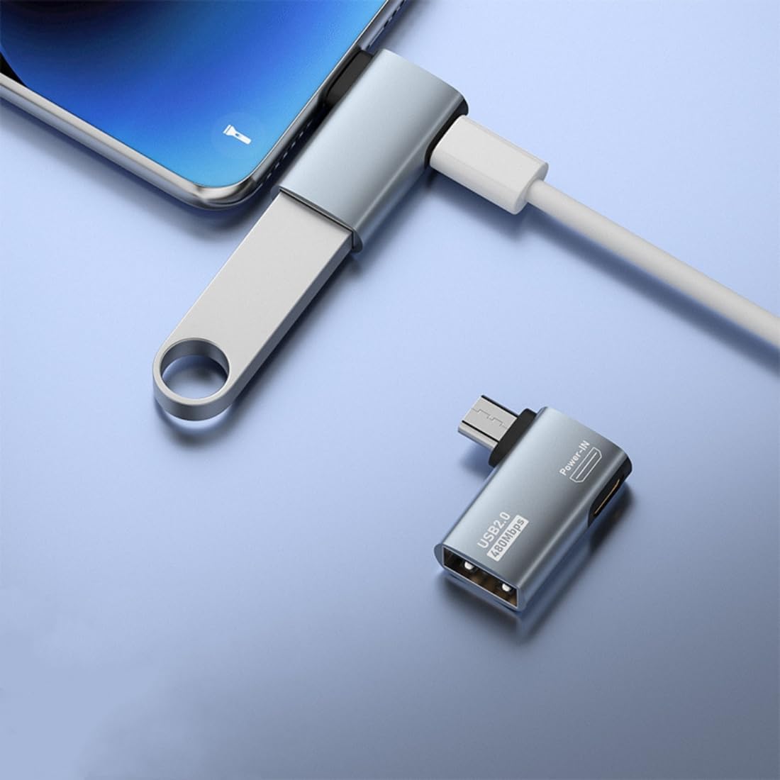 Powered Left & Right Angle USB 2.0 Micro Male to USB Female Host OTG Adapter for Samsung, Firestick，PS Classic，SNES Mini,NES/SNES Classic,Chromecast and More Smartphone or Tablet (2 Pack)