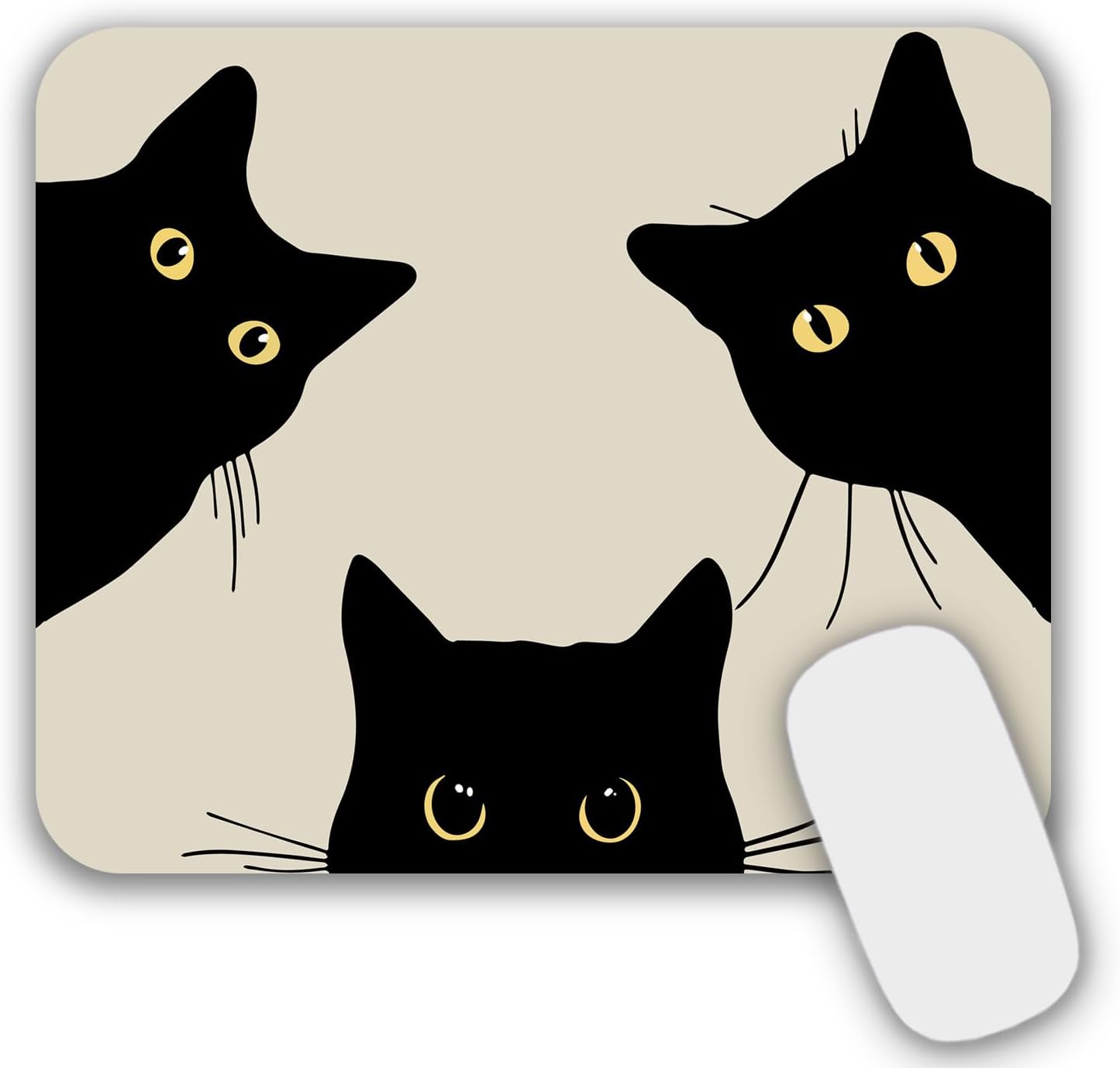 Mouse Pad, Gaming Mouse Pad, Non-Slip Rubber Base Mouse Mat with Designs for Laptop, Computer & Office, 9.5 x 7.9 x 0.12 inches (Black cat face)