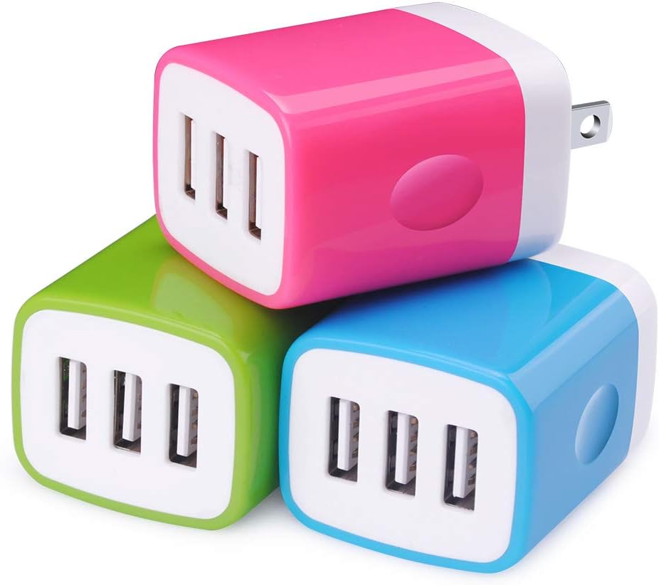 Wall Charger Adapter,USB Cubes,Sicodo 3Pack Universal Travel 3.1A 3 Muti Port Plug Charging Block Compatible with iPhone 16 15 14 13 12 SE 11 X,8,Plus,Samsung Galaxy S24,S23,S22,S21,S20,S10 Ultra,LG