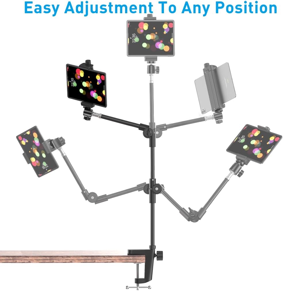 KDD Webcam Stand Camera Mount with Phone Holder, 22 Inch Foldable Flexible Gooseneck Cell Phone Clamp & Table Projector Mount, for Logitech C922 C930e C920S C920 C960 Brio 4K, Gopro Hero 8 7 6 5