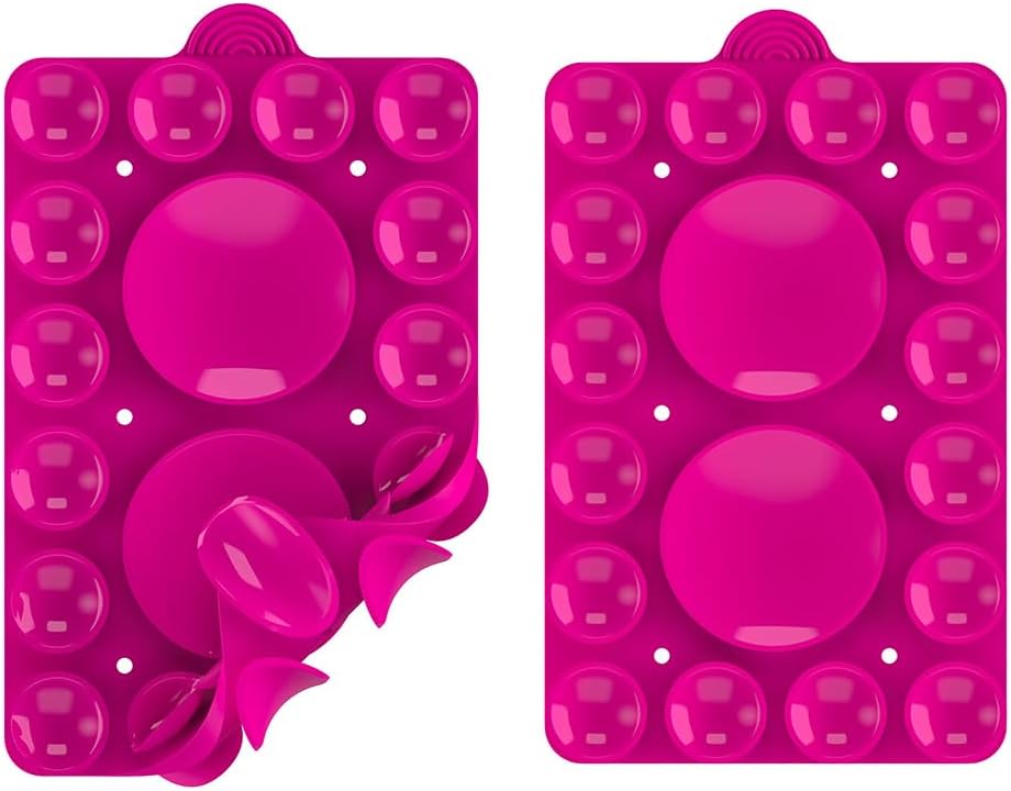 Silicone Suction Phone Holder Mount,Silicon Adhesive Phone Accessory for iPhone and Android, Hands-Free Mirror Shower Phone Holder,TikTok Videos and Selfies (Rose Pink 2Pack, Double Sided)